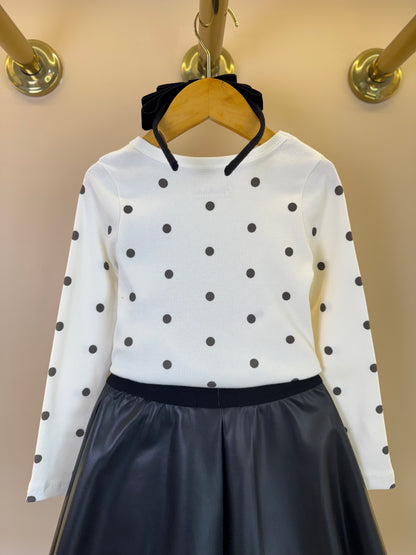 Conjunto Infantil Blusa ML Poás Cachorrinho Lacinhos Cristais e Saia Evasê Couro Tech Preta - Pituchinhus