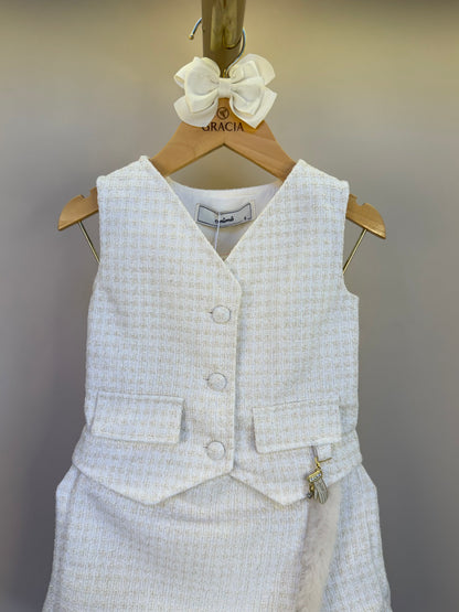 Conjunto Infantil Colete e Shorts Tweed Off White - Animê