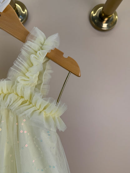 Vestido Infantil Amarelo Strass Brilhante Alças e Barra Em Tule  - Petit Cherie