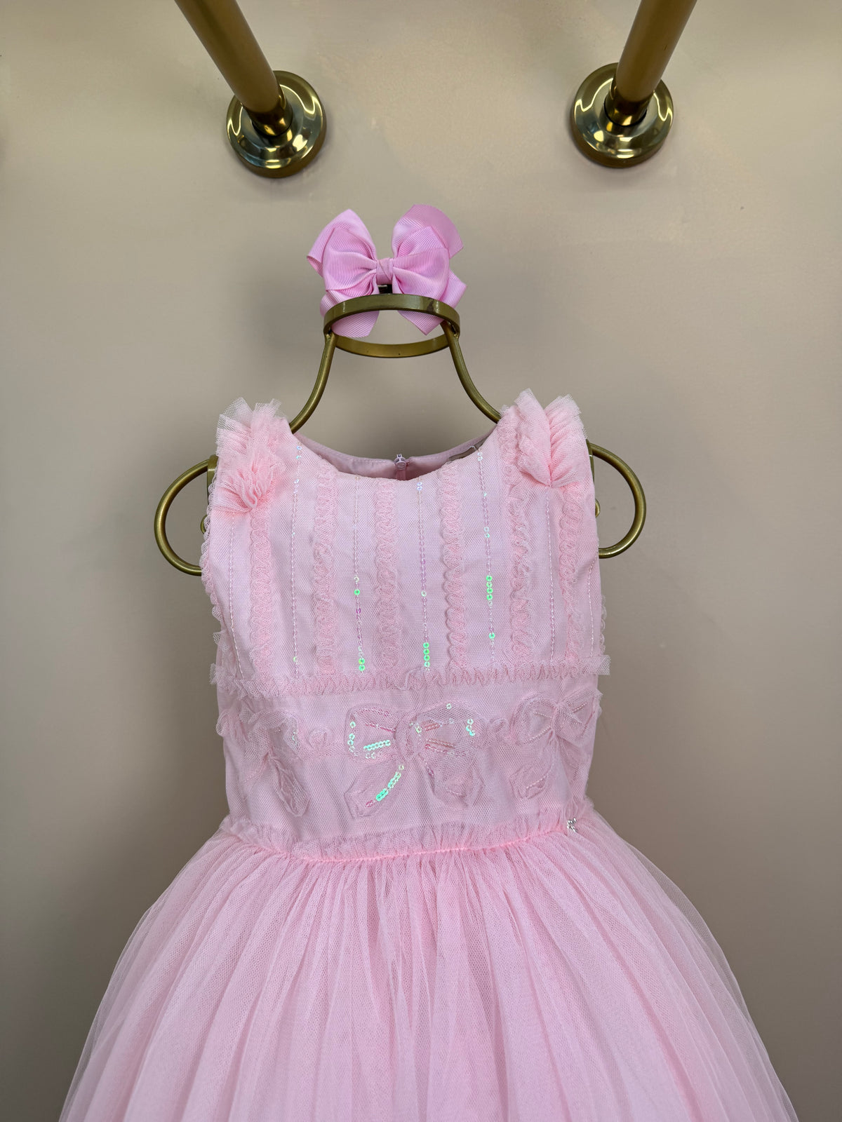Vestido Infantil Bordado Saia Em Tule Rosa - Petit Cherie