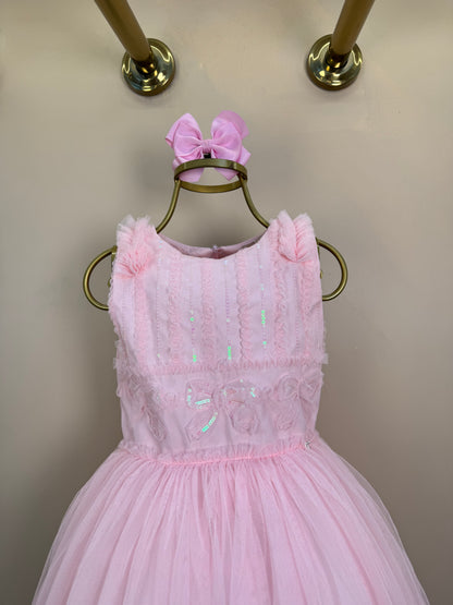 Vestido Infantil Bordado Saia Em Tule Rosa - Petit Cherie