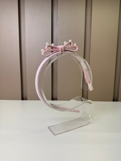 Arquinho Infantil Duplo Courino Laço & Pérolas Rosa - Pituchinhus