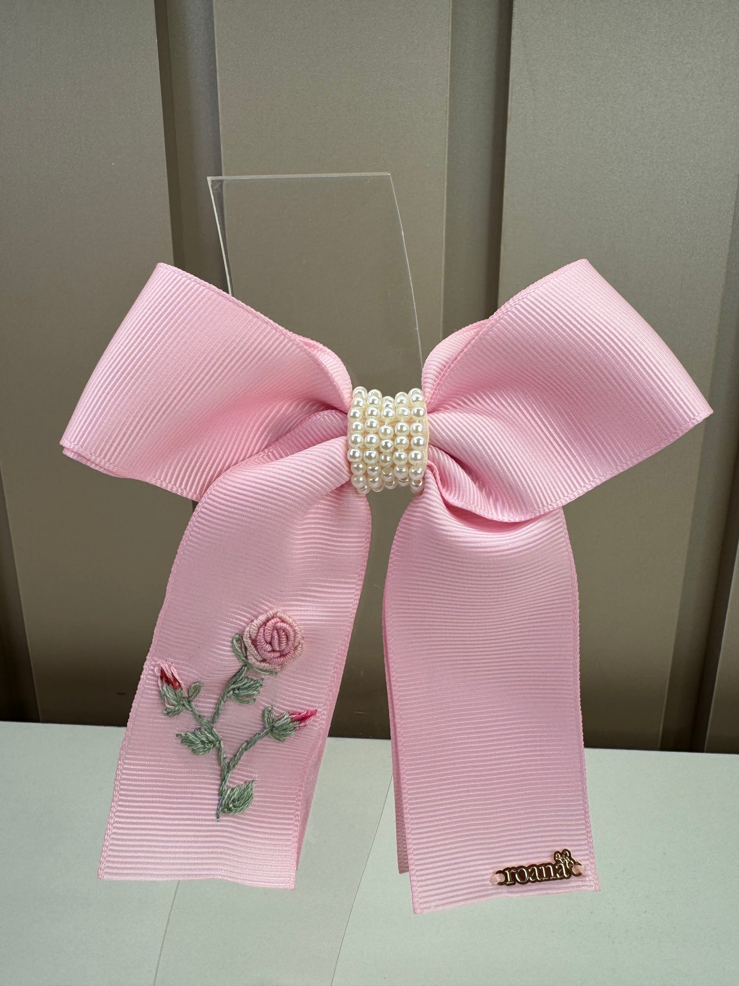 Laço Infantil Gorgorão Bordado Delicado Rosa -  Roana