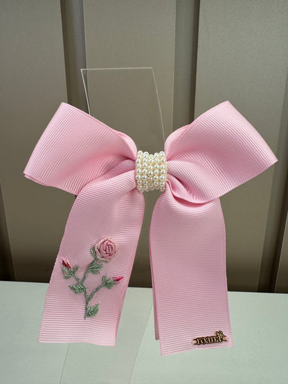 Laço Infantil Gorgorão Bordado Delicado Rosa -  Roana