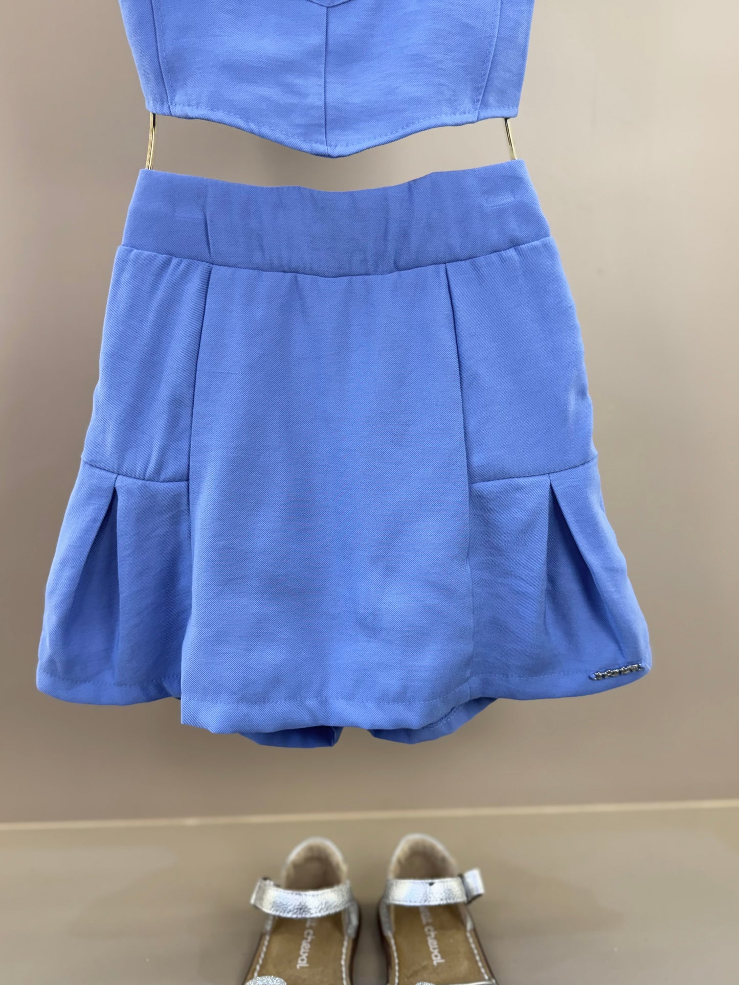 Conjunto Infantil Blusa com Alça e Short-Saia Azul Medio - Infanti