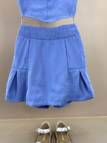Conjunto Infantil Blusa com Alça e Short-Saia Azul Medio - Infanti
