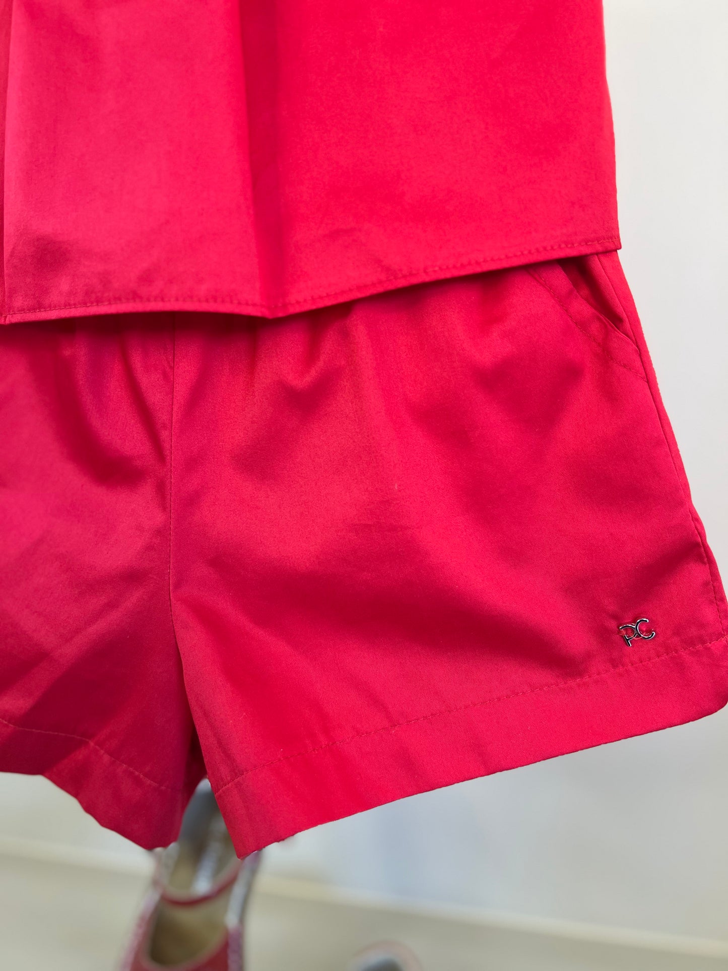 Conjunto Infantil Algodão Vermelho Blusa Pingente Laço e Shorts - Petit Cherie
