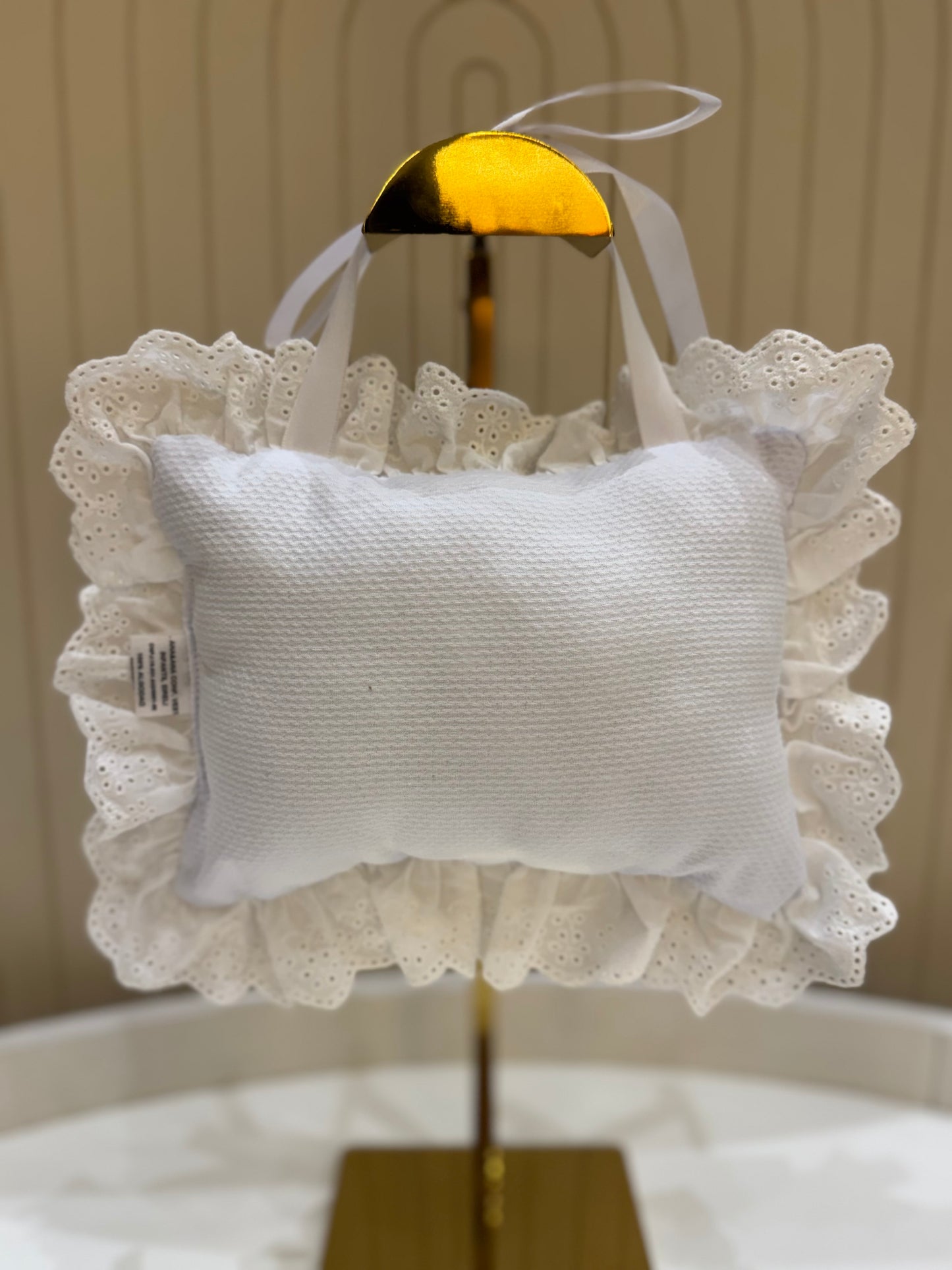 Almofada Bebê Oração Santo Anjo Rendada Bordado Azul - Roana