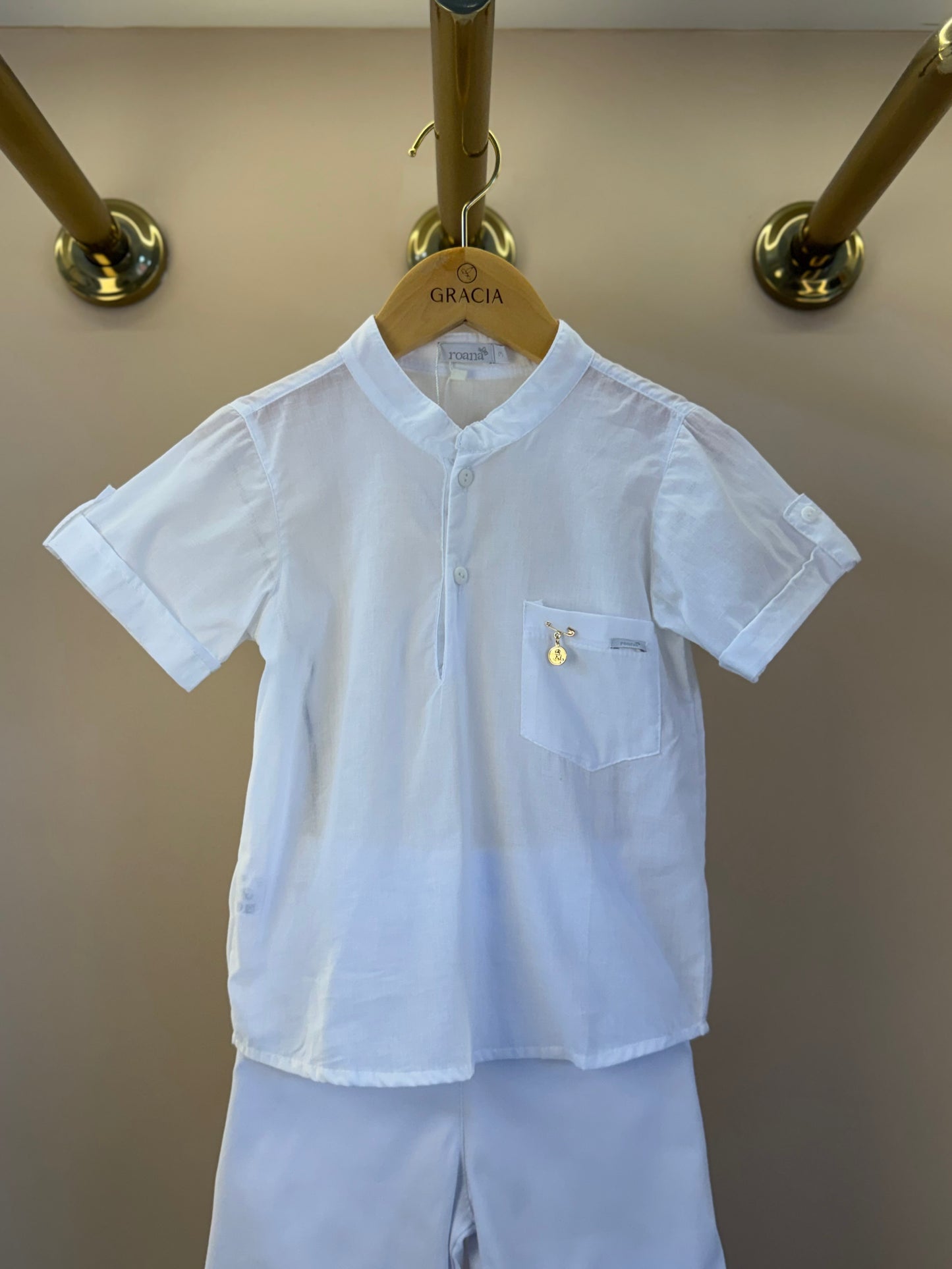 Conjunto Infantil Batizado Luxo Camisa e Bermuda Branco - Roana