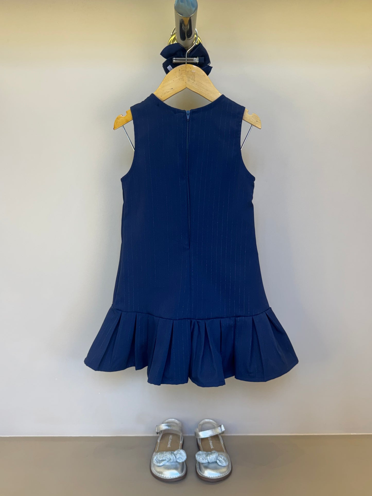 Vestido Infantil Trapézio Alfaiataria Risca de Giz Marinho - Luluzinha
