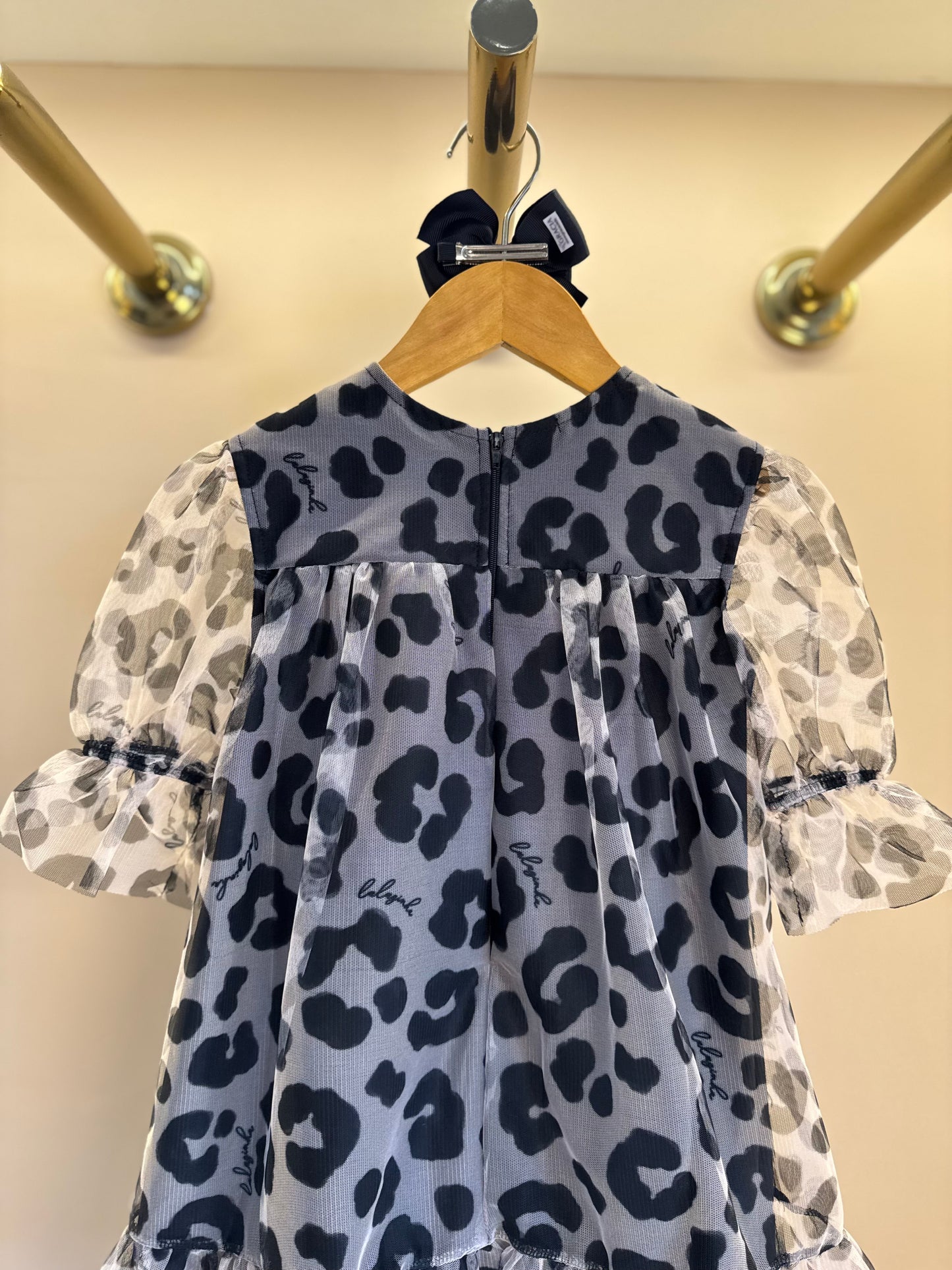 Vestido Infantil Rodado Tule Esclusivo Animal Print Aplicação Laço Strass - Luluzinha