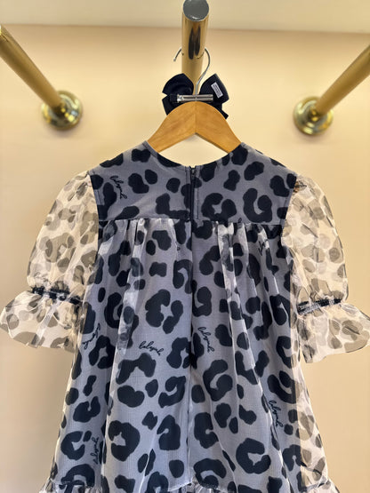 Vestido Infantil Rodado Tule Esclusivo Animal Print Aplicação Laço Strass - Luluzinha