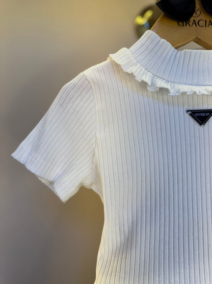 Conjunto Infantil Blusa Gola Babado e Short Tweed Xadrez- Um Mais Um