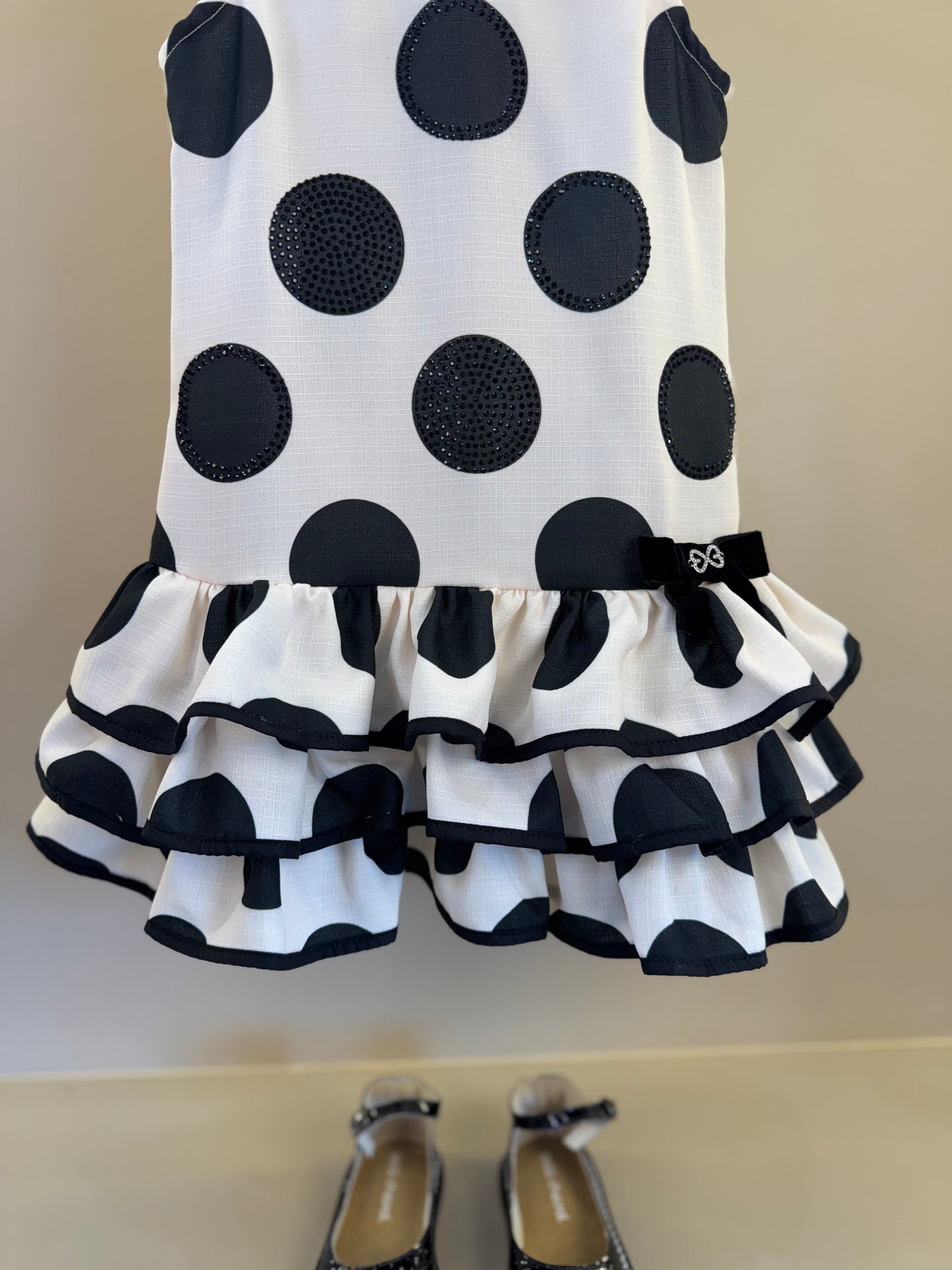 Vestido Infantil Trapézio Babado Bolinha Branco - Luluzinha