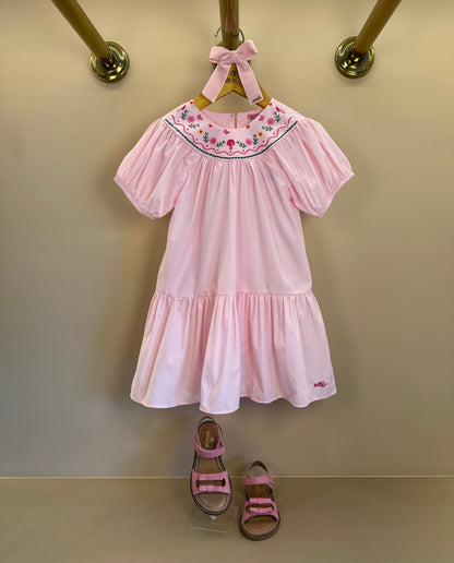 Vestido Infantil Gola Bordada Flores - Mon Sucre