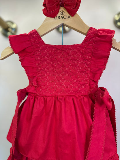 Conjunto Bebê Algodão Batinha Bordada Laços e Shortinho Vermelho - Petit Cherie