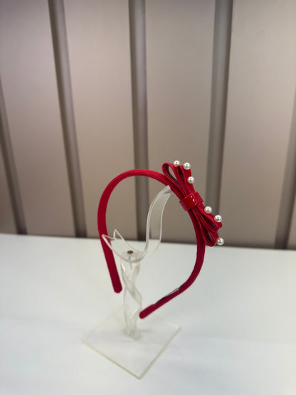 Arquinho Infantil Laço Pérolas Vermelho - Pituchinhus