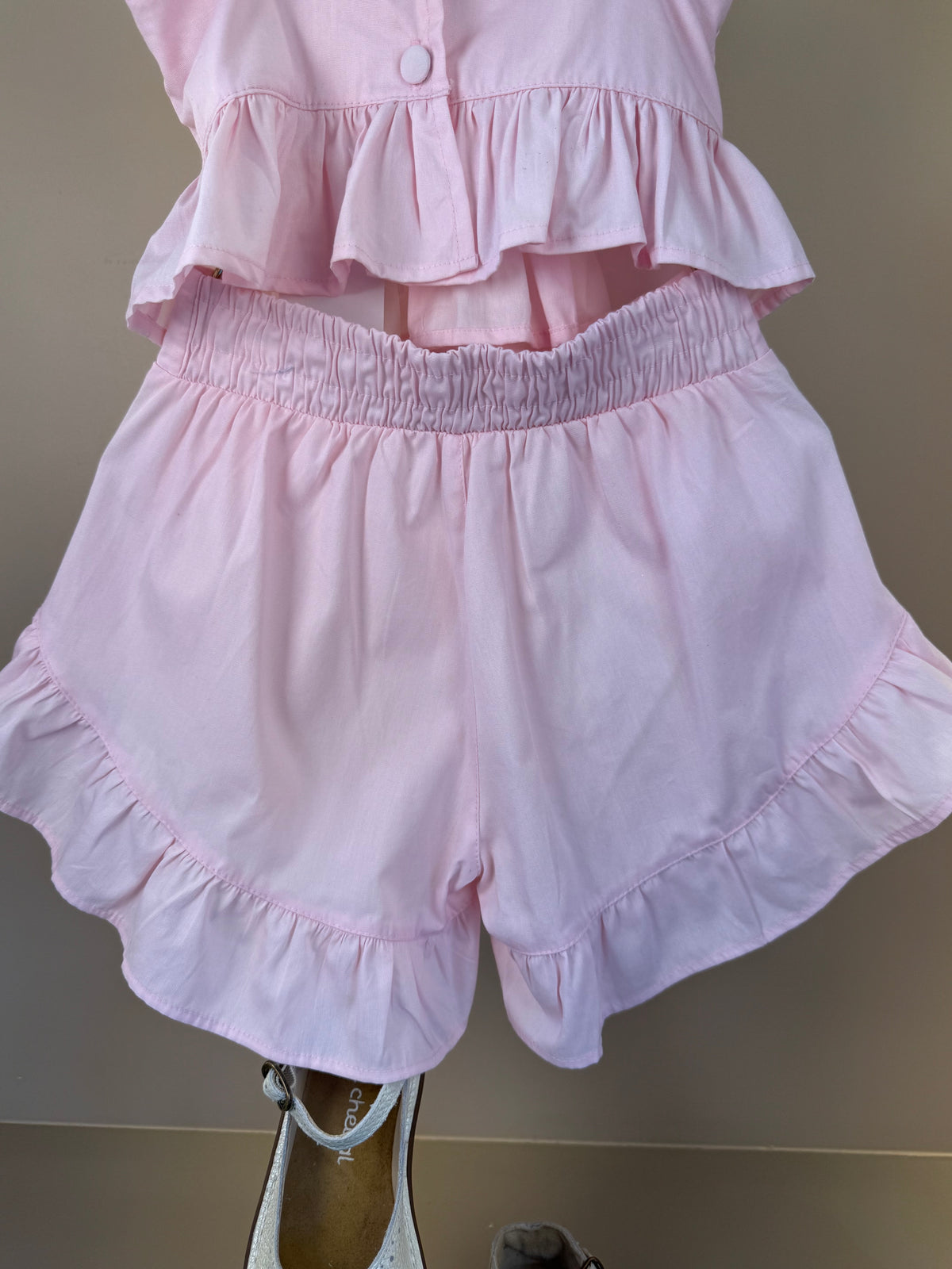 Conjunto Infantil Rosa Blusa Bordado Flores e Shorts Com Babadinho - Luluzinha
