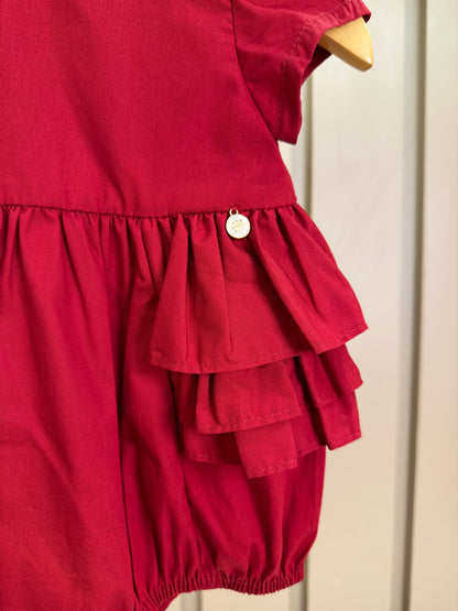 Romper Bebê Fofinho Tricoline Babados Vermelha - Um Mais Um