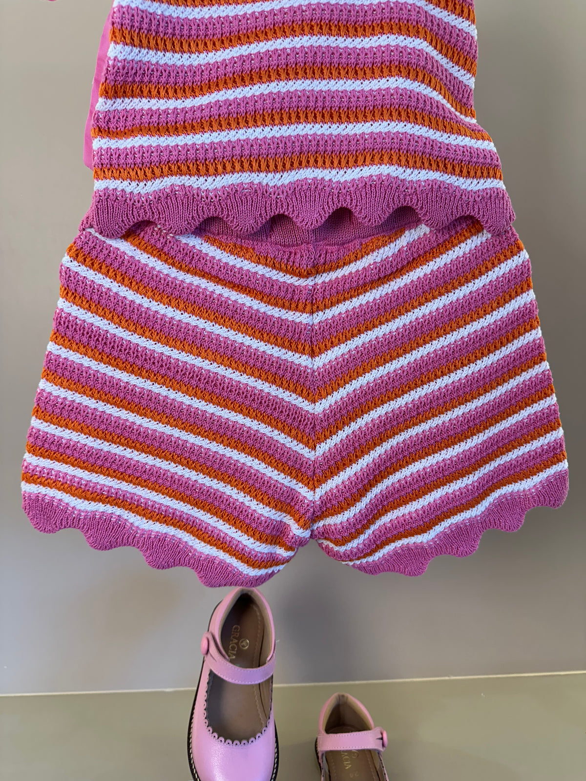 Conjunto Infantil Em Tricoline Listrado Blusa Laço Maxxi e Shorts Barra Andulada - Animê
