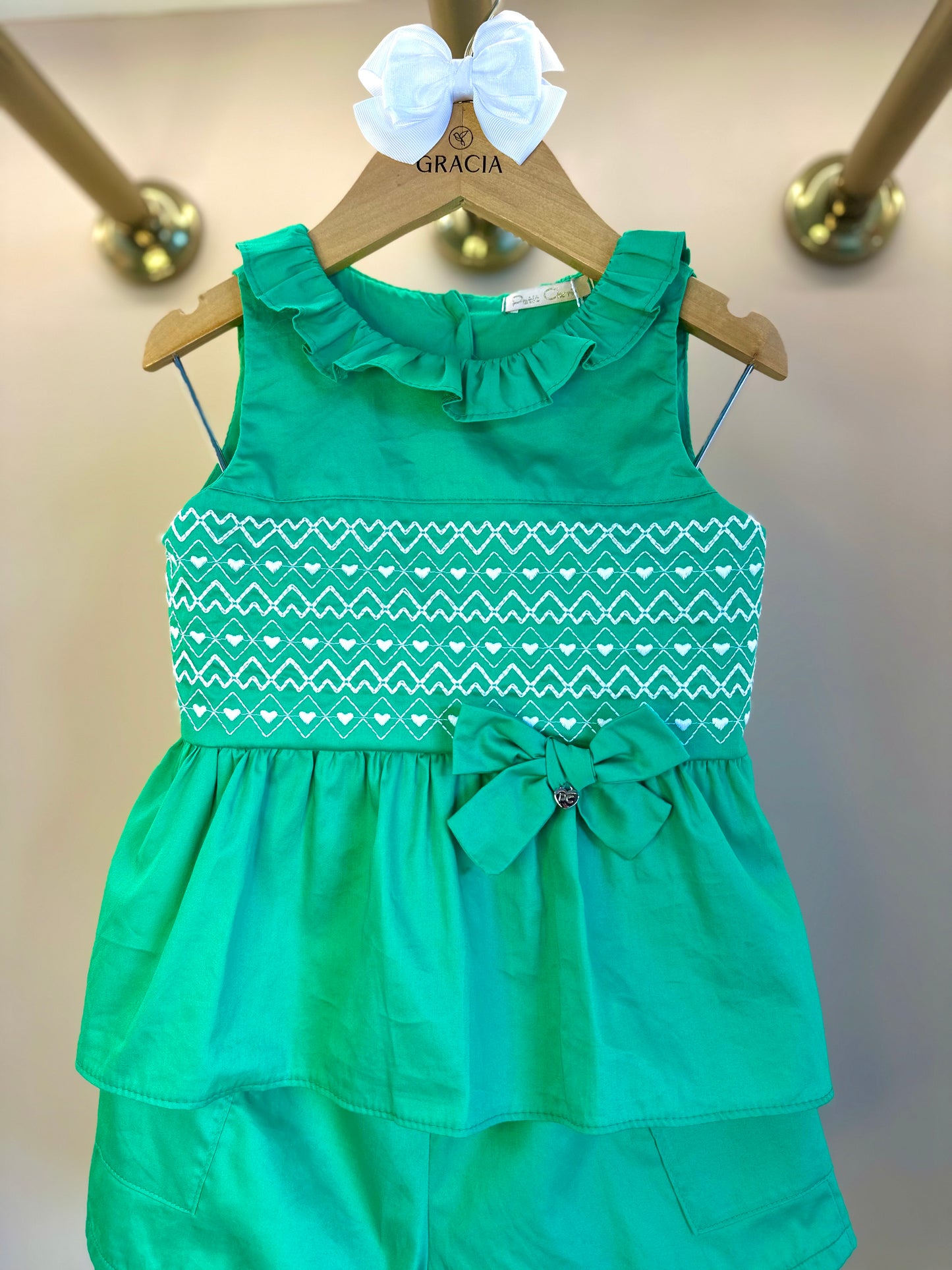 Conjunto Infantil Algodão Bordado Laço Verde - Petit Cherie
