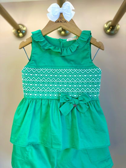 Conjunto Infantil Algodão Bordado Laço Verde - Petit Cherie