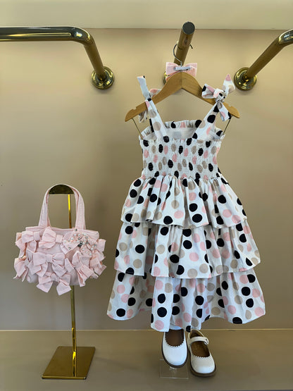 Vestido Infantil Algodão Com Babados e Poá Colorido