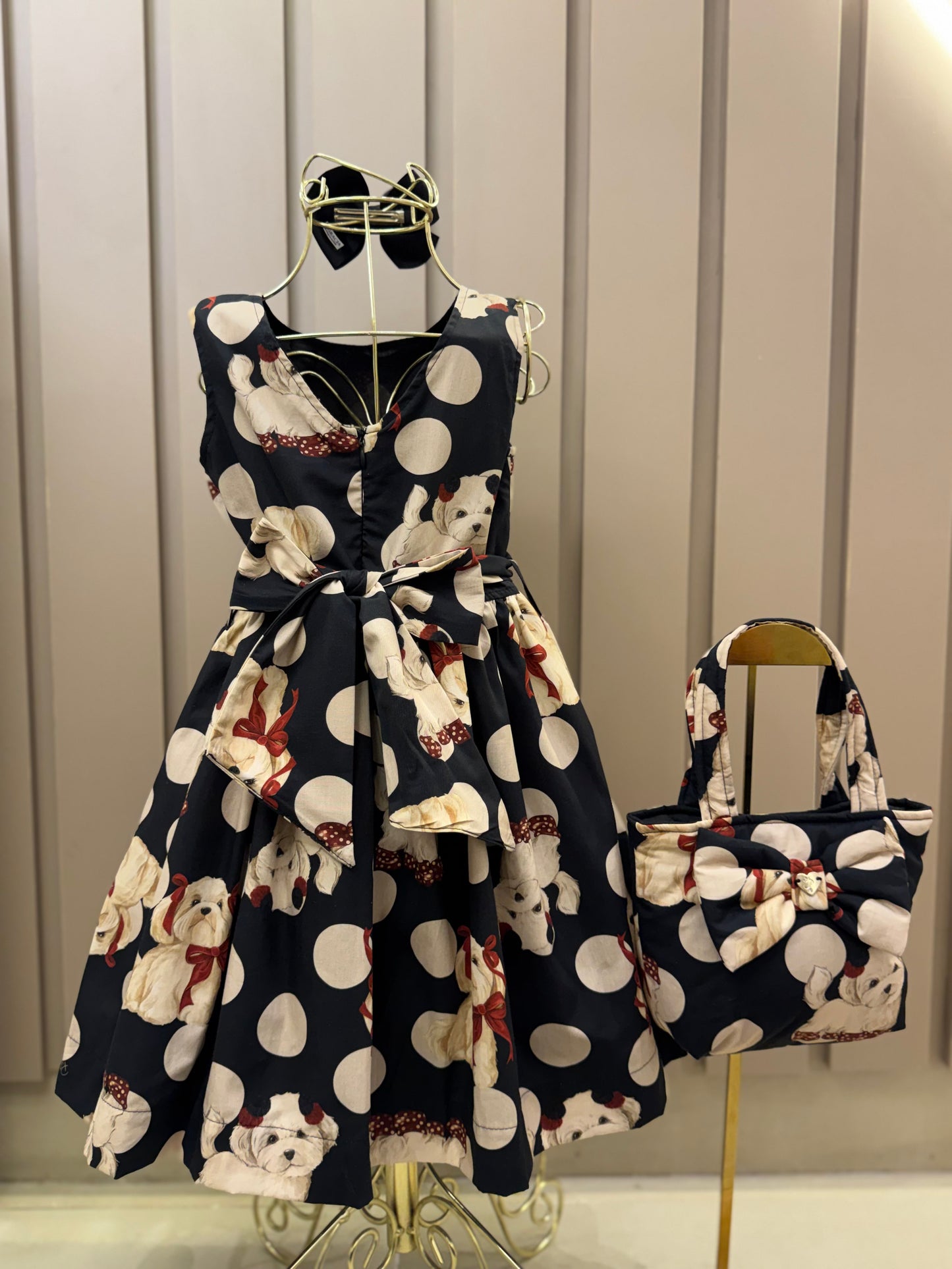 Vestido Algodão Cachorrinhos & Lacinhos Preto - Pituchinhus