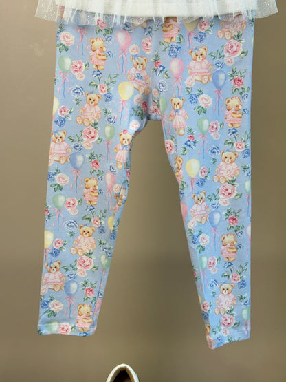Conjunto Infantil Blusa Mangas Babadinho Em Tule e Calça Legging Estampa Ursinhas - Petit Cherie