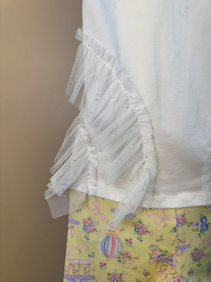 Conjunto Infantil Blusa Strass Em Tule e Calça Legging Estampada - Petit Cherie