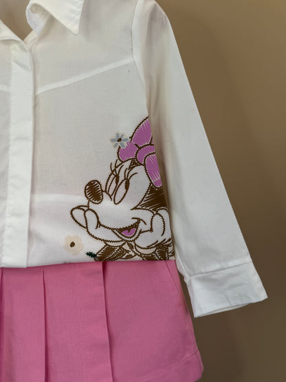 Conjunto Infantil Camisa Minnie Flores e Shorts-saia Sarja Rosa Girly - Animê Petite
