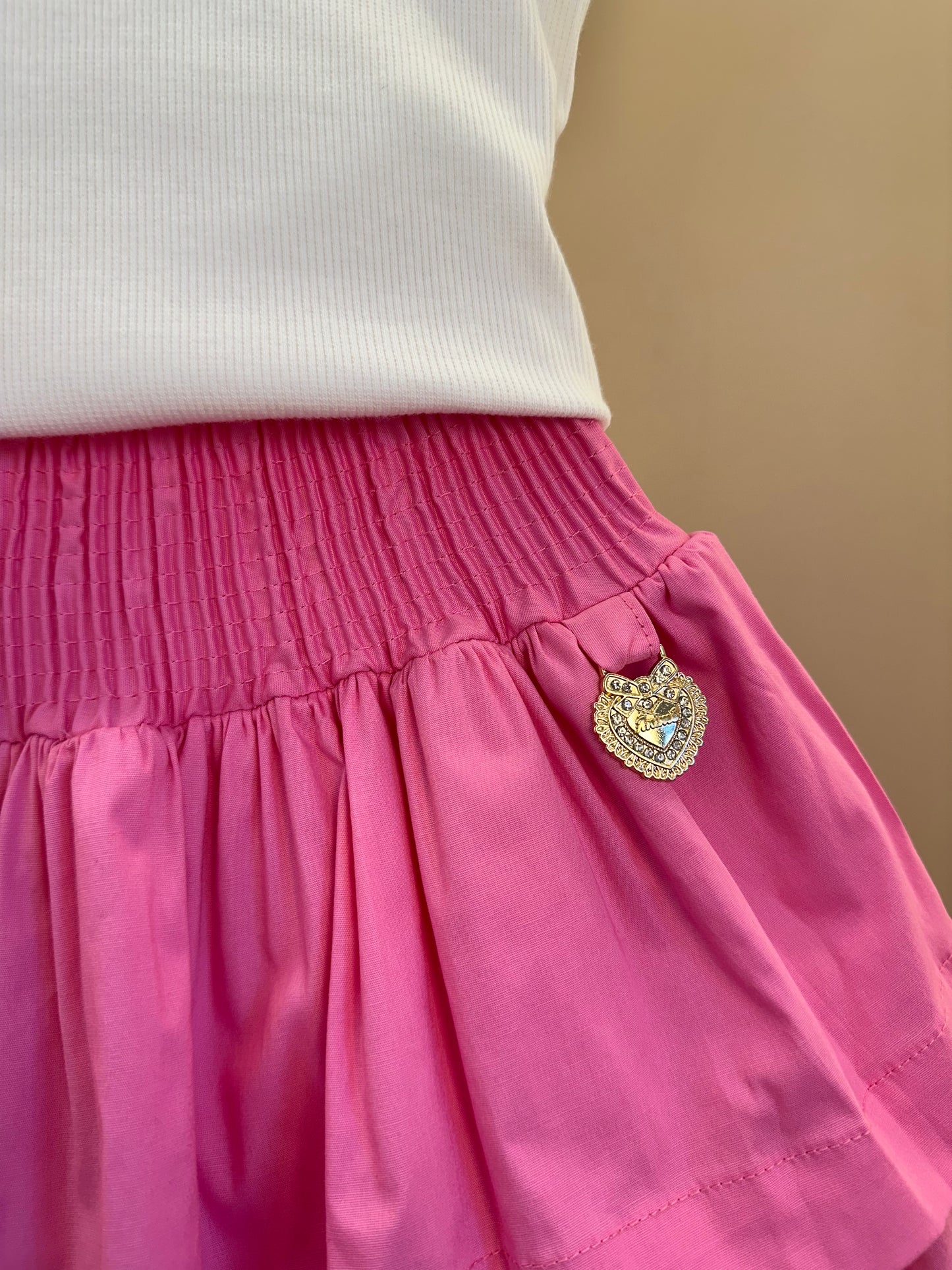 Conjunto Infantil Blusa Off Joia Coração e Saia Babado Rosa - Animê