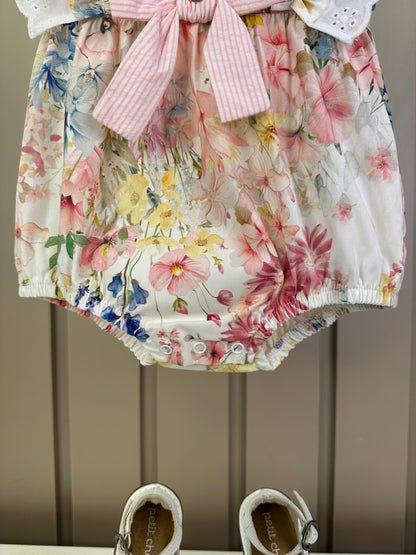 Romper Bebê Fofinho Algodão Babados e Lacinho Floral Candy - Um Mais Um