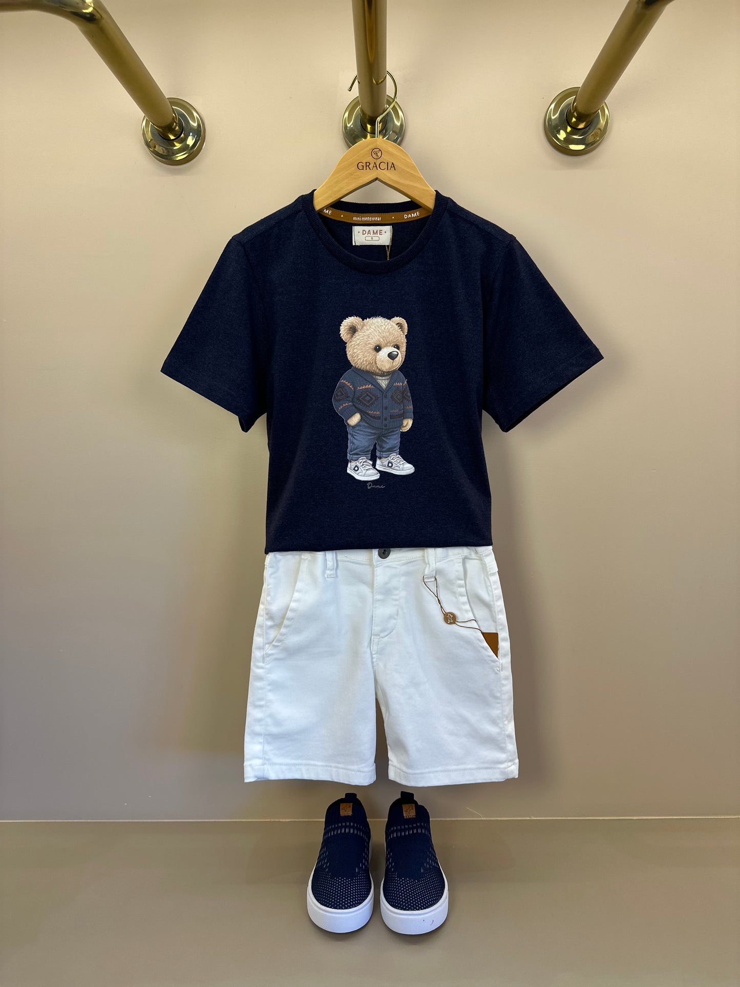 Camiseta Infantil Algodão Teddy Vintage Marinho - Dame