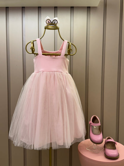 Vestido Infantil Festa com Capa Tule Bordado Rosa - Petit Cherie