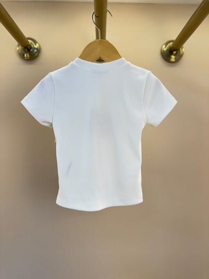 Camiseta Infantil Lacinho Tule Off White e Rosa - Gabriela Aquarela