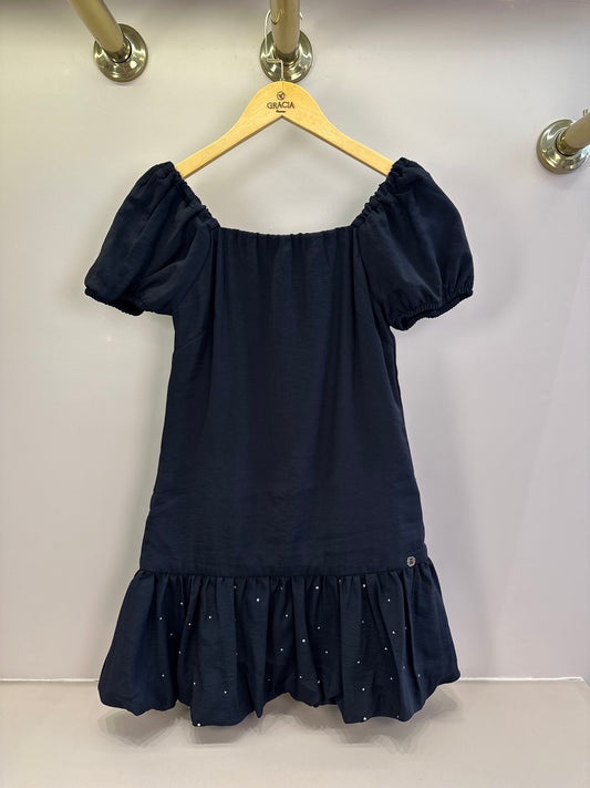 Vestido Teen Sarja Viscose Balonê Strass Preto - Two In