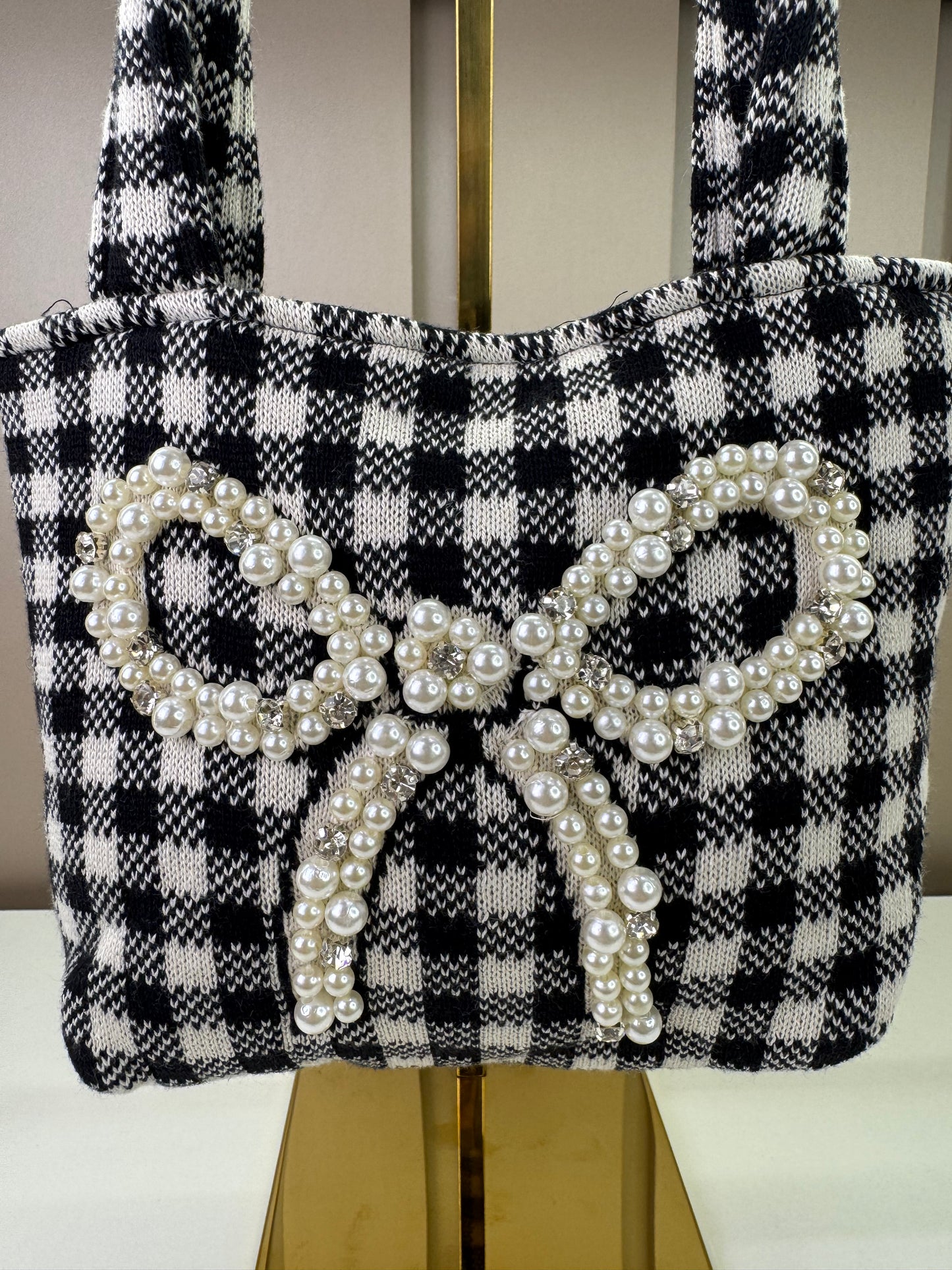 Bolsa Infantil Tricot Xadrez Laço Pérolas - Pituchinhus