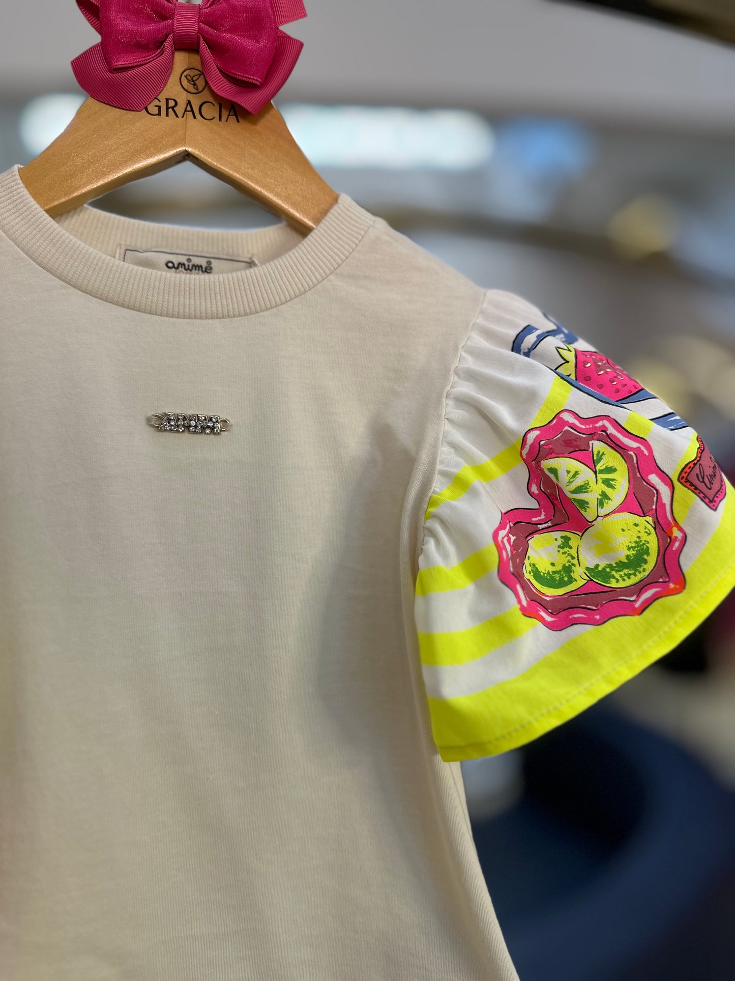 Jardineira Infantil Jeans Claro com Blusa Mangas Frutas - Animê