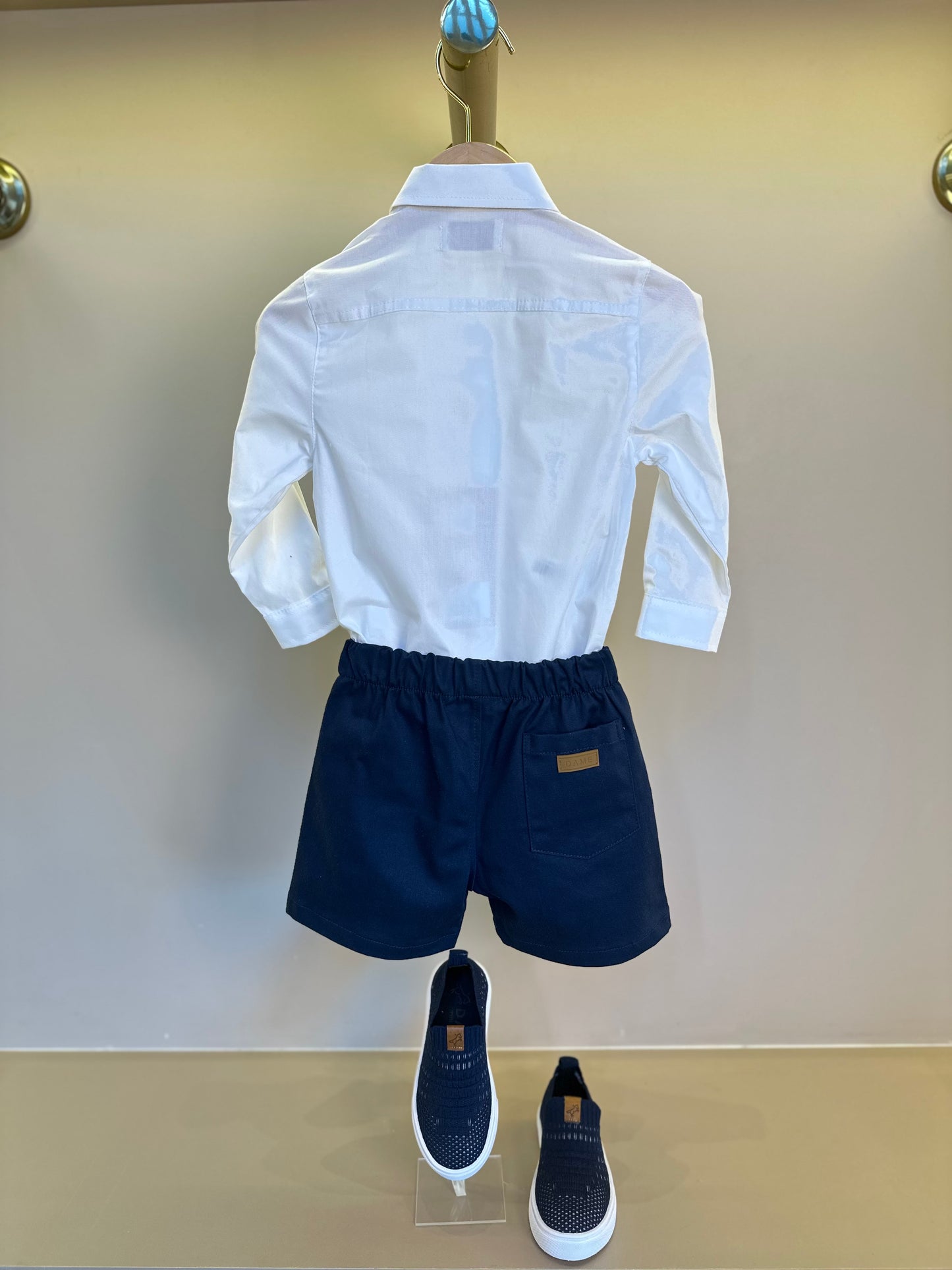 Conjunto Bebê Camisa-body Algodão ML Branco e Bermuda Social Marinho - Dame