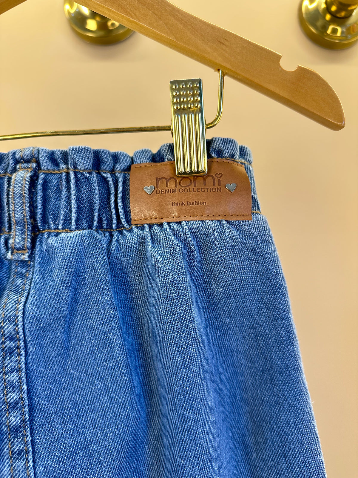 Calça Infantil Jeans Wide Leg Cós Alto Com Elástico - Momi