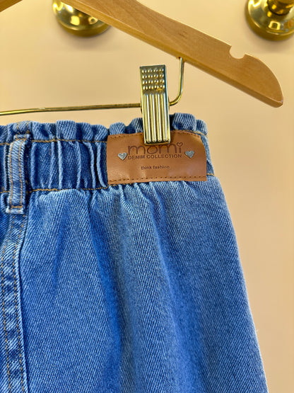 Calça Infantil Jeans Wide Leg Cós Alto Com Elástico - Momi