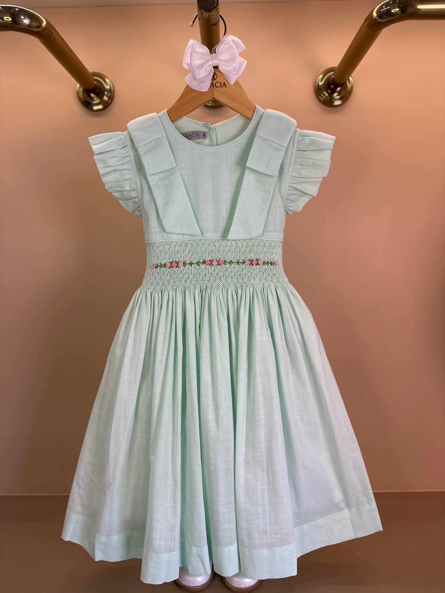 Vestido Infantil Clássico Algodão Olívia Verde - Gracia