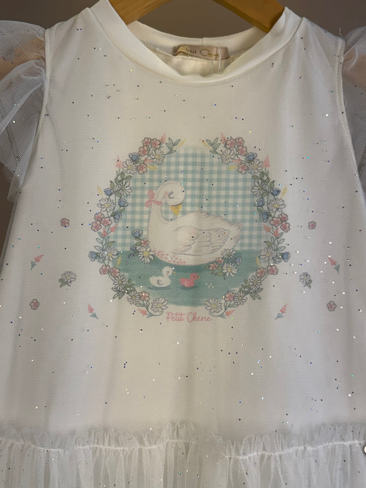Conjunto Infantil Blusa Mangas Tule e Calça Azul Quadriculada - Petit Cherie