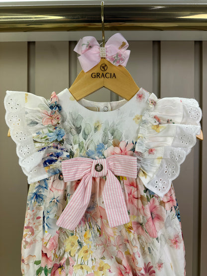 Romper Bebê Fofinho Algodão Babados e Lacinho Floral Candy - Um Mais Um