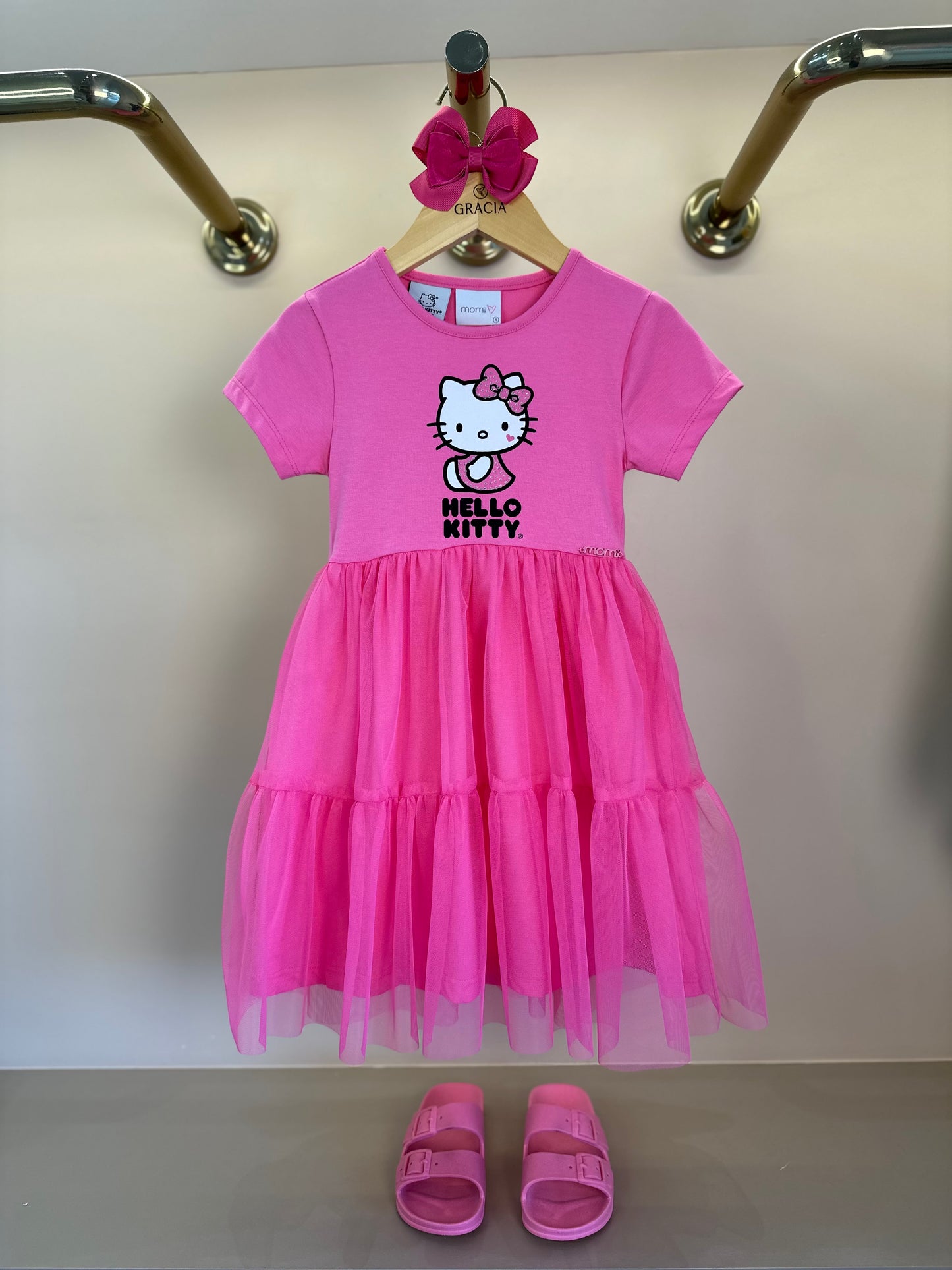 Vestido Infantil Hello Kitty Tule Rosa Cherry - Momi