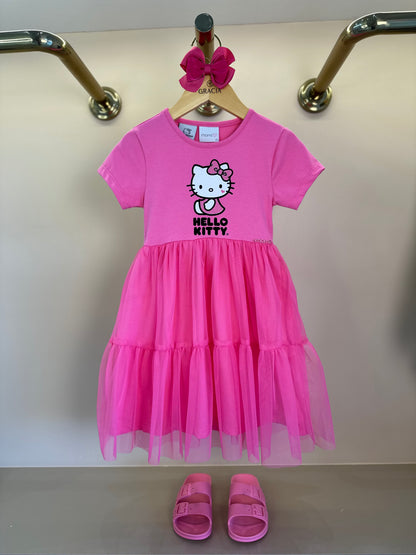 Vestido Infantil Hello Kitty Tule Rosa Cherry - Momi