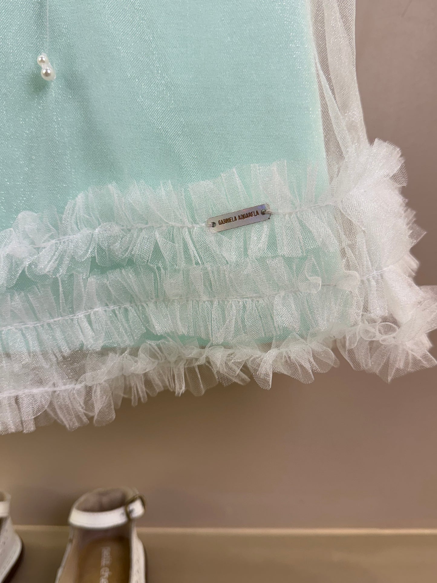Vestido Infantil Turquesa De Tule Com Borboletas Verde - Gabriela Aquarela