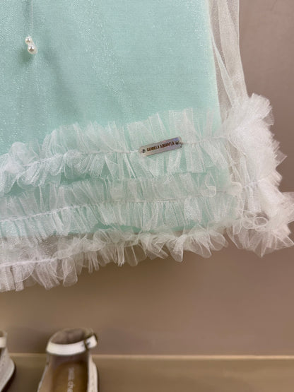 Vestido Infantil Turquesa De Tule Com Borboletas Verde - Gabriela Aquarela