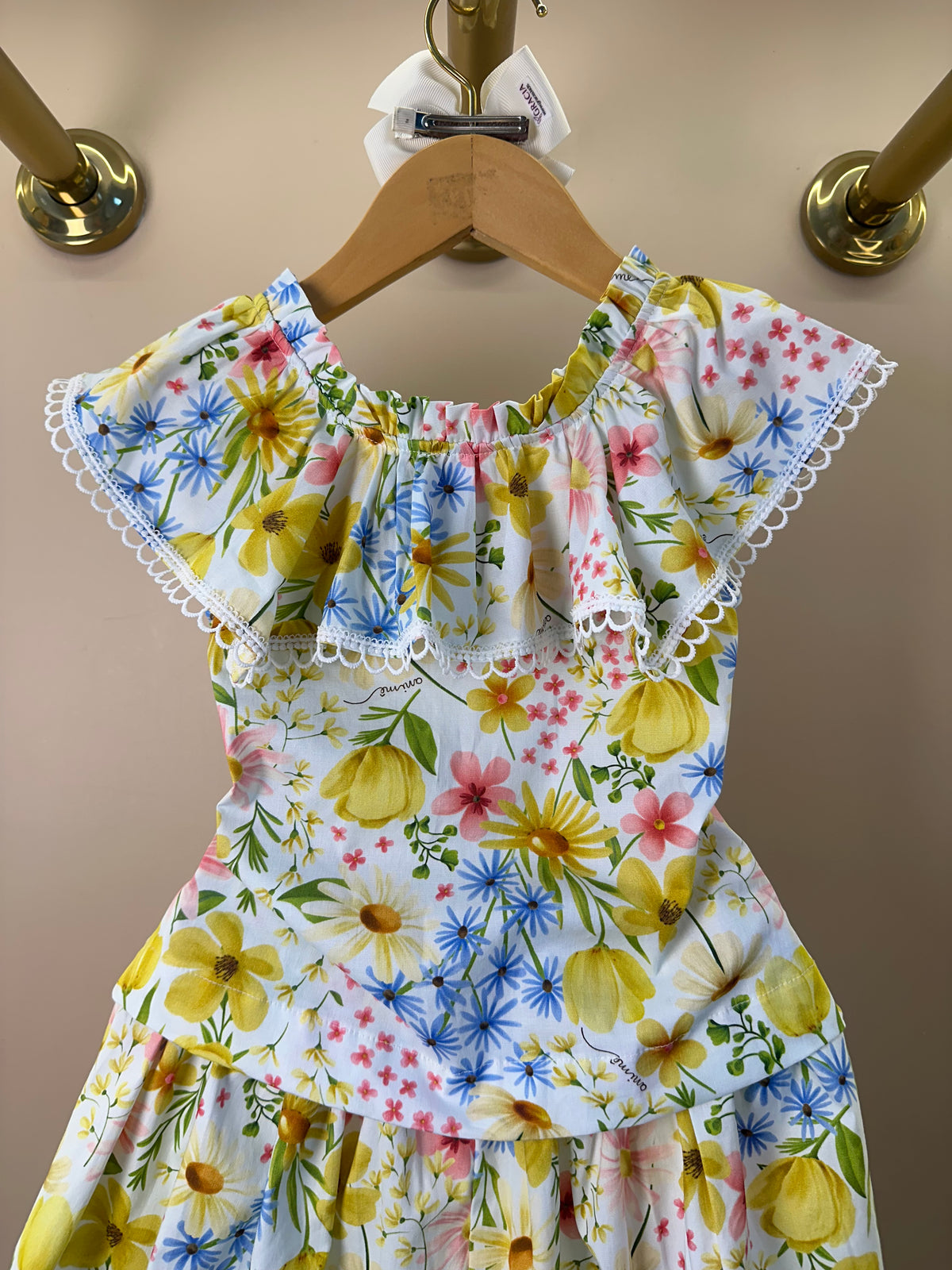 Conjunto Infantil Estampa Floral Blusa Ombro á Ombro Com Babado e Saia - Animê